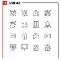 Set of 16 Modern UI Icons Symbols Signs for cocktail business tv search graph Editable Vector Design Elements