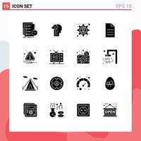 Pack of 16 creative Solid Glyphs of caution interface head user file Editable Vector Design Elements