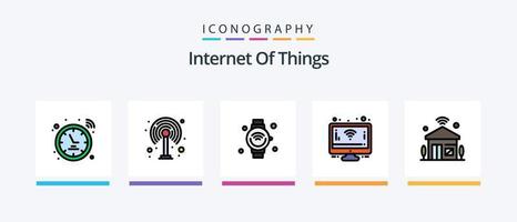 la línea de Internet de las cosas llenó el paquete de 5 iconos, incluido el dispositivo. tiempo. Wifi. pantalla. nube. diseño de iconos creativos vector