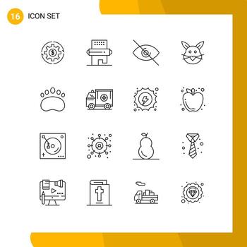 16 Universal Outlines Set for Web and Mobile Applications love rabbit drinks view eye Editable Vector Design Elements