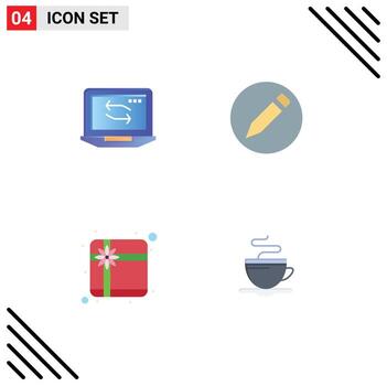Set of 4 Commercial Flat Icons pack for computer present hardware text cup Editable Vector Design Elements