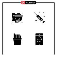 Mobile Interface Solid Glyph Set of 4 Pictograms of printer weather medical fries Layer 1 Editable Vector Design Elements