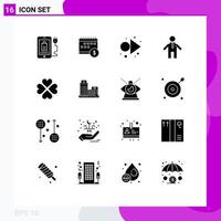 Pack of 16 Modern Solid Glyphs Signs and Symbols for Web Print Media such as like heart time people right Editable Vector Design Elements