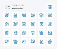 paquete de iconos de color azul del día de san valentín 25 que incluye estilo de vida. vino. amar. amar. celebrar vector