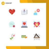 User Interface Pack of 9 Basic Flat Colors of interaction communication marketing chat user Editable Vector Design Elements