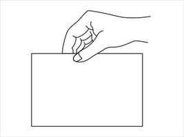 Hand holding Empty white blank document with space for text. Vector illustration.