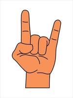 Vector cartoon hand shows a goat gesture. Rock symbol. Vector illustration.