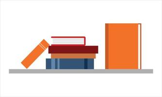 Stacks of books on the shelf, pile of textbooks for education. Flat vector illustration