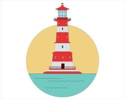 Vector Sea Lighthouse in flat style. Lighthouse building logo design template, Icon design.