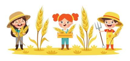 Farm Scene With Cartoon Kids vector