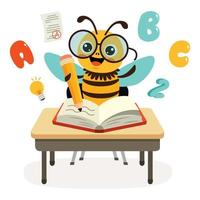 ilustración de educación con abeja de dibujos animados vector