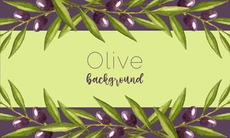 Label background with watercolor olives, banner horizontal, templat, space for inscription. vector