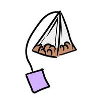 Tea bag pyramide illustration. Vector doodle style drawing.