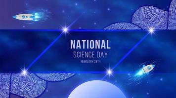 National Science day blue background design with doodle and space vector