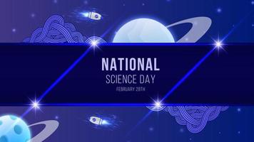 National Science day blue background design with doodle and space vector