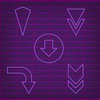 Arrows Shaped Neon Cyber Futuristic Modern Retro Alien Dance Club Glowing Purple Pink lights vector