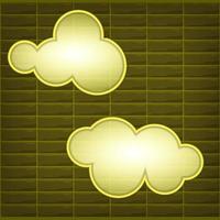 Set of yellow glow neon cloud isolated. Linear contour. Weather. Vector illustration