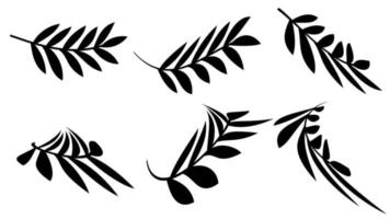 Set of Branches with Leaves Shilouette sketch vector