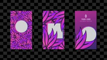 banner vectorial con hojas de degradado púrpura tropical de color. diseño botánico para plantilla de medios sociales, historias, fiesta tropical nocturna, invitación de boda, cosméticos, spa vector