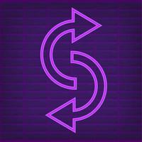 Neon light arrow purple glow sign for direction vector illustration set. Shine information element, navigation pointer, bright graphic object. Previous next left right up down button. Ui interface