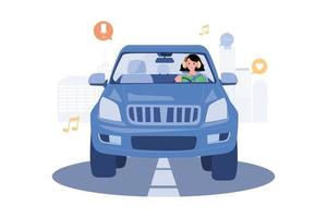 mujeres escuchando el podcast mientras conducen vector