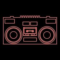 Neon cassette recorder Mobile stereo music icon black color vector illustration flat style image red color vector illustration image flat style