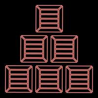 Neon pyramid crates Wooden boxs Containers red color vector illustration image flat style