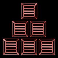 Neon pyramid crates Wooden boxs Containers red color vector illustration image flat style