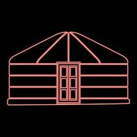 Neon yurt of nomads Portable frame dwelling with door Mongolian tent covering building red color vector illustration image flat style