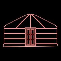 Neon yurt of nomads Portable frame dwelling with door Mongolian tent covering building red color vector illustration image flat style