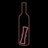 Neon bottle with letter Message concept Folded scroll document in old container red color vector illustration image flat style