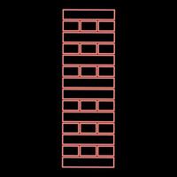 Neon brick Pillar Blocks in stack Jenga game for home adult and kids leisure Board games Wooden block red color vector illustration image flat style