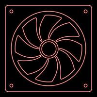Neon fan for computer processor Cooler CPU cooling system Ventilator red color vector illustration image flat style