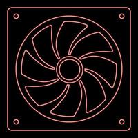 Neon fan for computer processor Cooler CPU cooling system Ventilator red color vector illustration image flat style