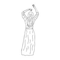 Girl with long hair is dancing. Vector isolated