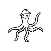 Happy octopus in a hat. Vector doodle