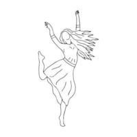 Girl with long hair is dancing. Vector femininity