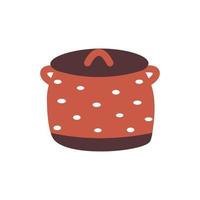 Red saucepan with lid. Vector hand drawn