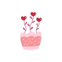 Flowers in a pot. Shape of heart. Vector