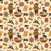 Seamless pattern Bundle pirate. Vector hand drawn