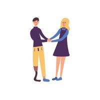 Guy with a prosthetic leg with his girlfriend. Cartoon vector
