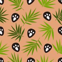 A seamless pattern with bamboo leaves and traces of panda vector