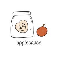 Applesauce in a glass jar. Vector hand drawn