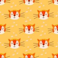 Seamless pattern cute face of a tiger. Vector