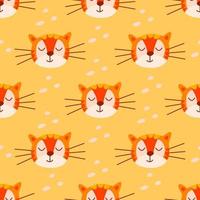 Seamless pattern cute face of a tiger. Vector