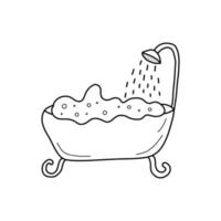 Filled bathroom with foam and bubbles. Vector doodle