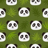 A seamless pattern with bamboo leaves and panda face vector