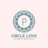 letter P circle love decoration vector logo design