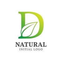 letter D with leaf natural initial vector logo design