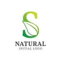 letter S with leaf natural initial vector logo design